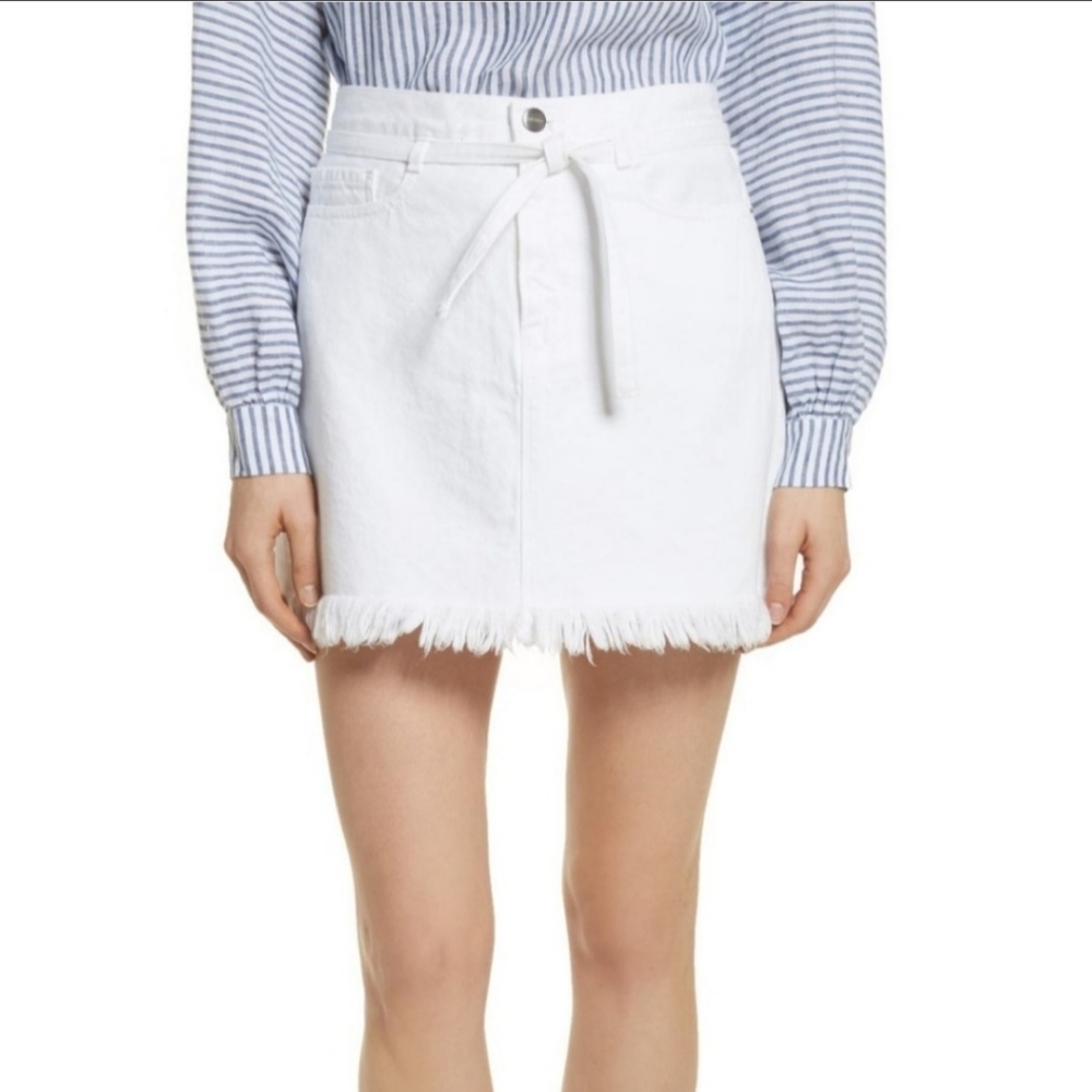 NEW Frame Blanc Frayed Mini Jean Skirt.